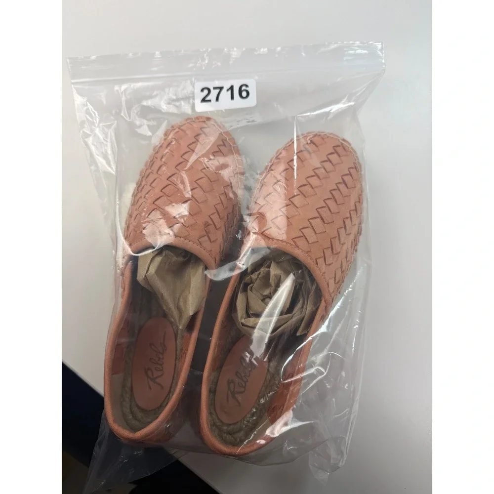 Rebels‎ Womens 8.5 Woven Leather Espadrille Flats Peach Basketweave Boho Slip On